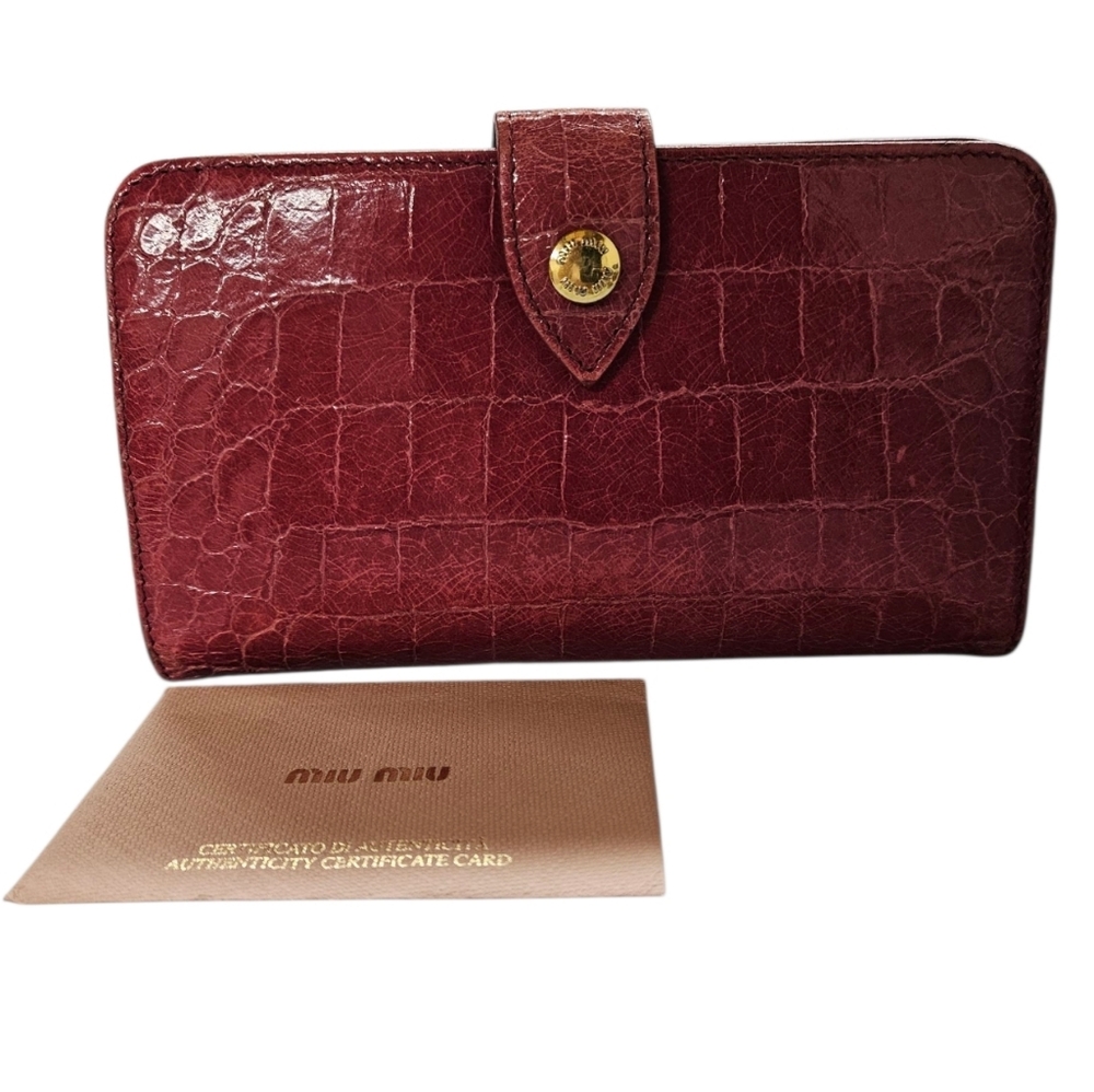 Miu Miu Kisslock Crocodile Embossed Leather Clutch Phone Wallet In Peony Pink - Picture 4 of 17